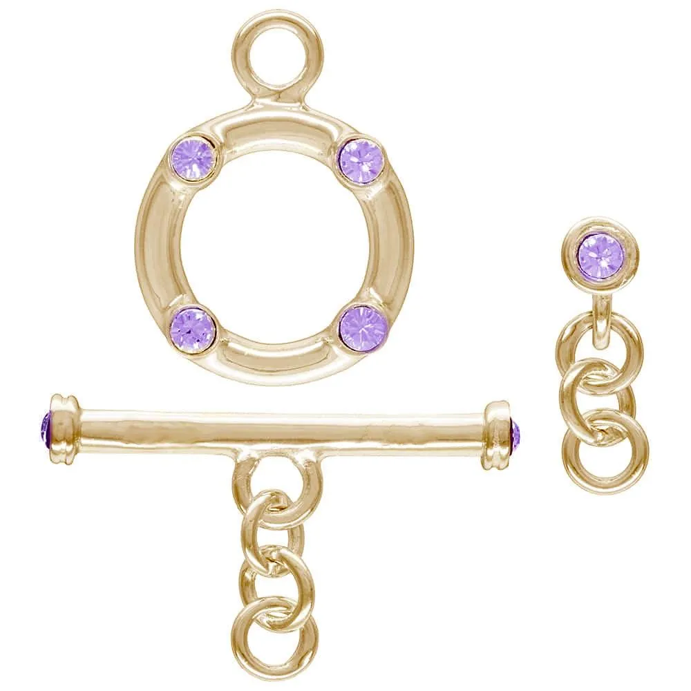 18K Gold Filled 11mm Crystal Toggle - Light Amethyst