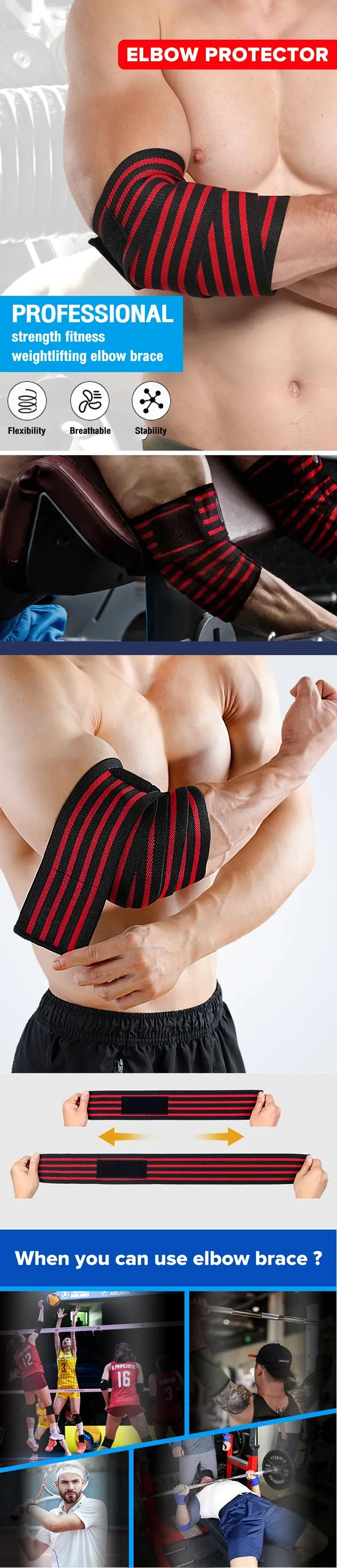 1PC 100cm Long Wrap Elbow Strap Bandage Breathable Brace Support Gym Fitness Sport Protecter Pad for Weightlifting Bench Press