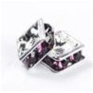 4mm Silver Plate Squaredell - Amethyst (Sold by the piece)