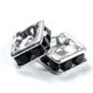 4mm Silver Plate Squaredell - Jet (Sold by the piece)