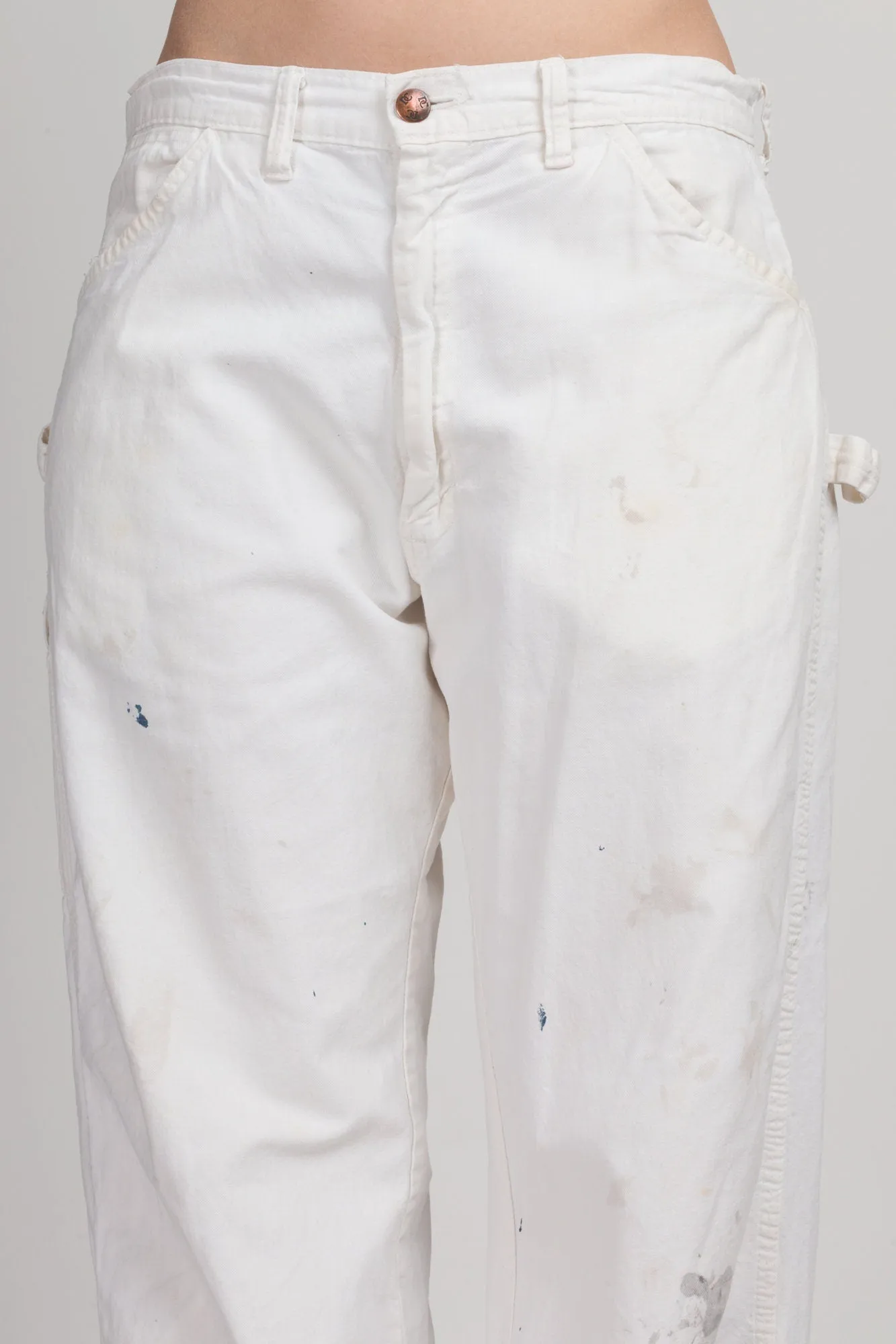 70s Dee Cee White Unisex Painters Pants - Men's Medium, Women's Large, 32"