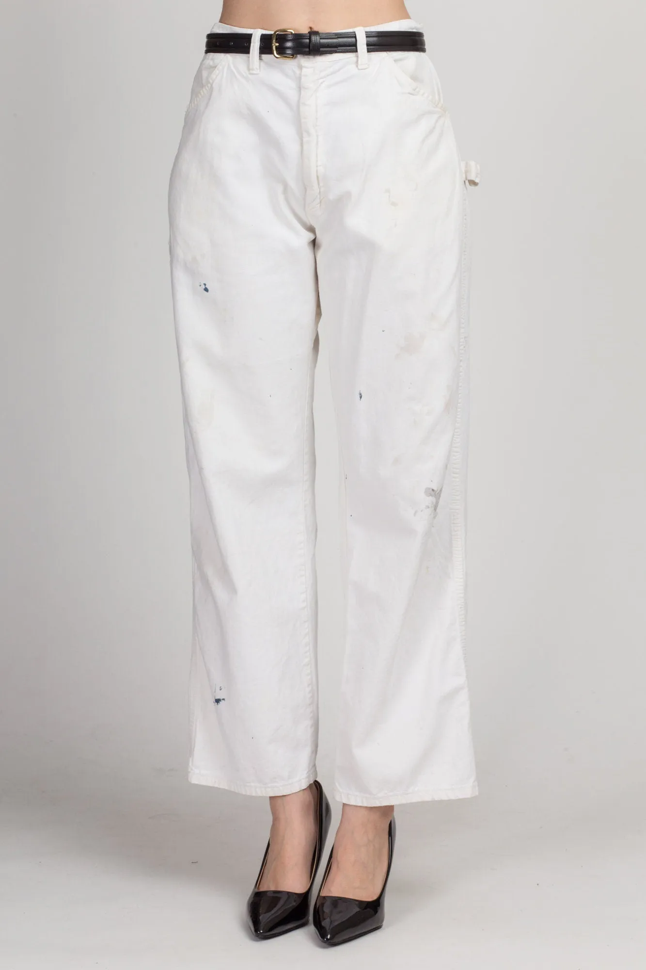 70s Dee Cee White Unisex Painters Pants - Men's Medium, Women's Large, 32"