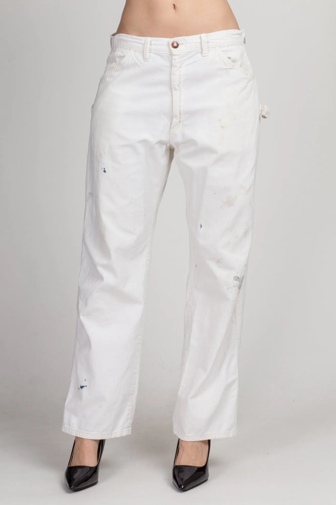 70s Dee Cee White Unisex Painters Pants - Men's Medium, Women's Large, 32"