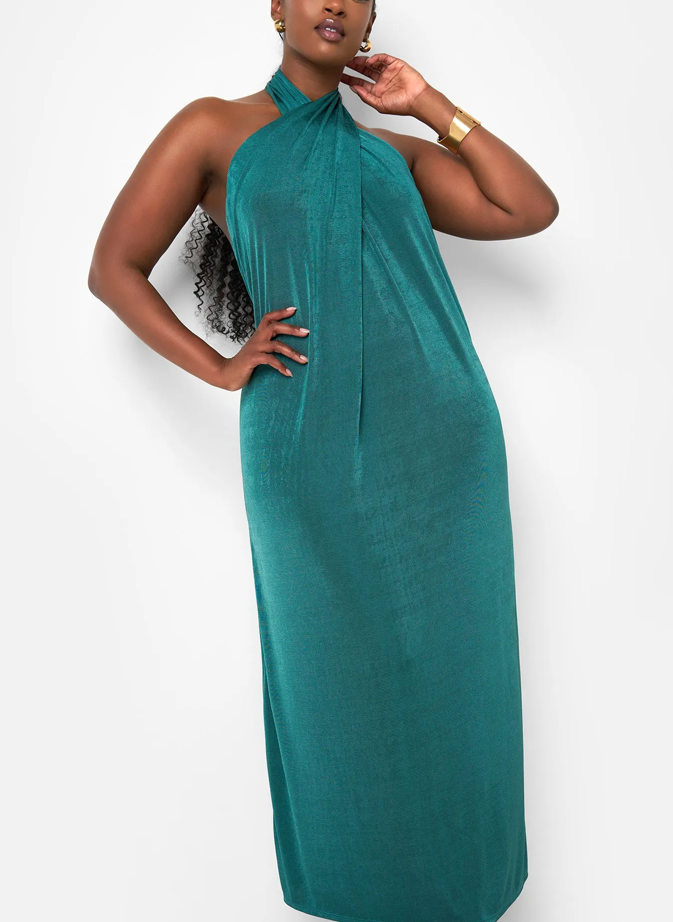 Adelaide Halter Slip Dress- Teal