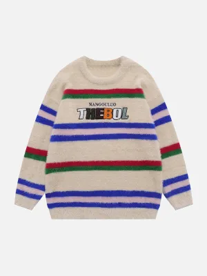 AlanBalen® - Colorful Striped Letter Sweater