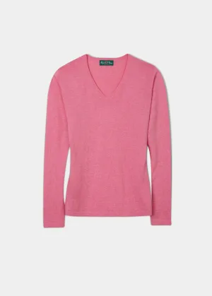 Alice Ladies Cotton Cashmere Vee Neck Jumper In Carnation