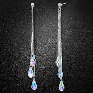 Aurora Borealis Crystal Drop Earrings Made with Swarovski Elements