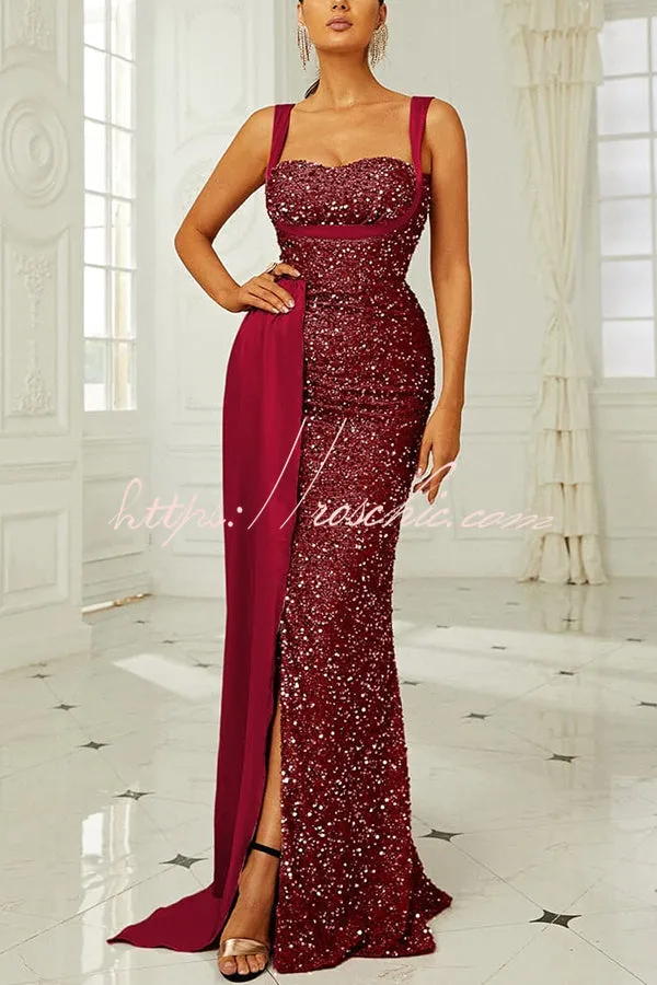 Banquet Sequined Backless Strappy Fishtail Maxi Dress