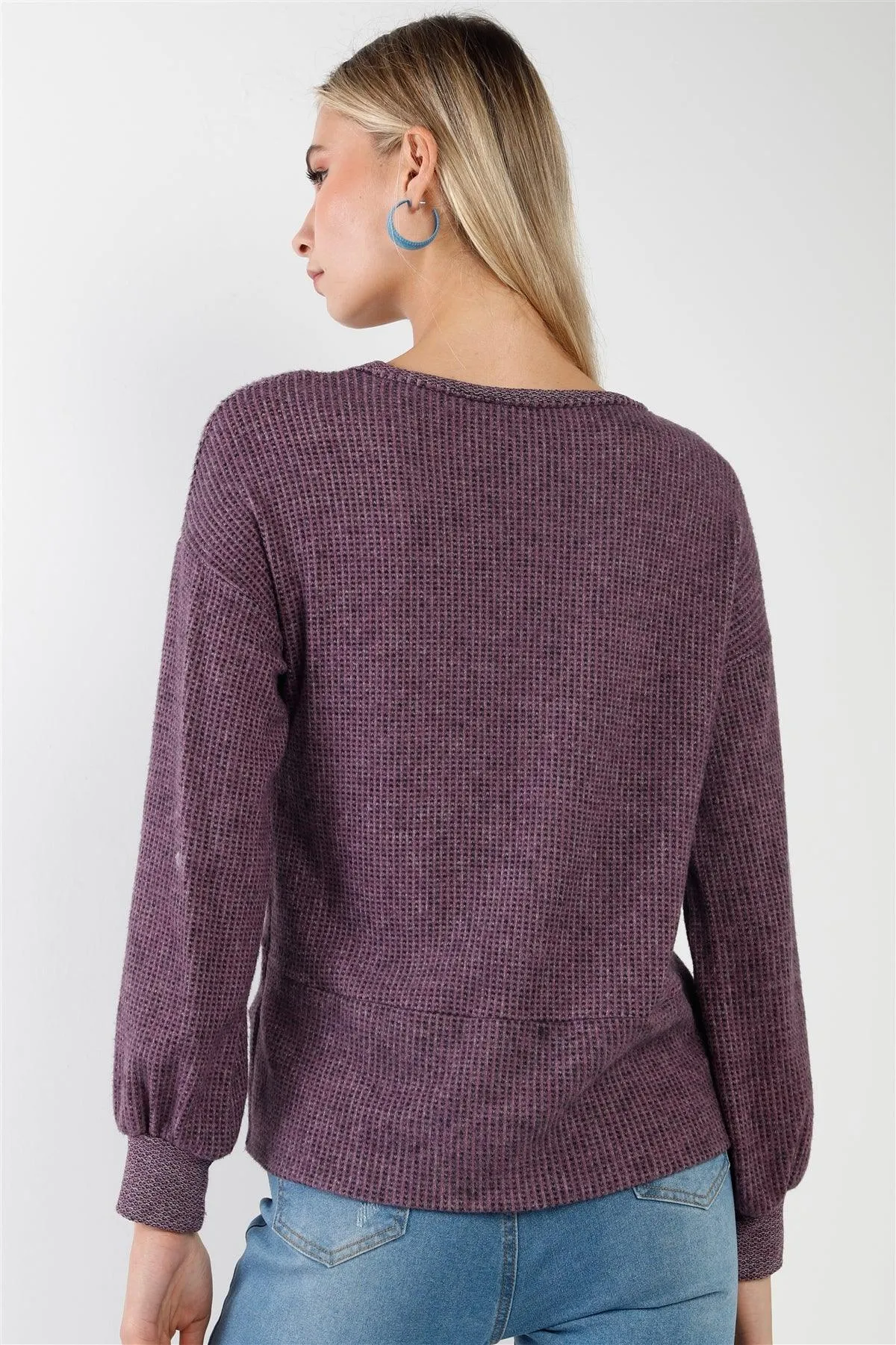 Berry Relaxed Pullover Long Sleeve Cross Front Knit Top /2-2-2-2