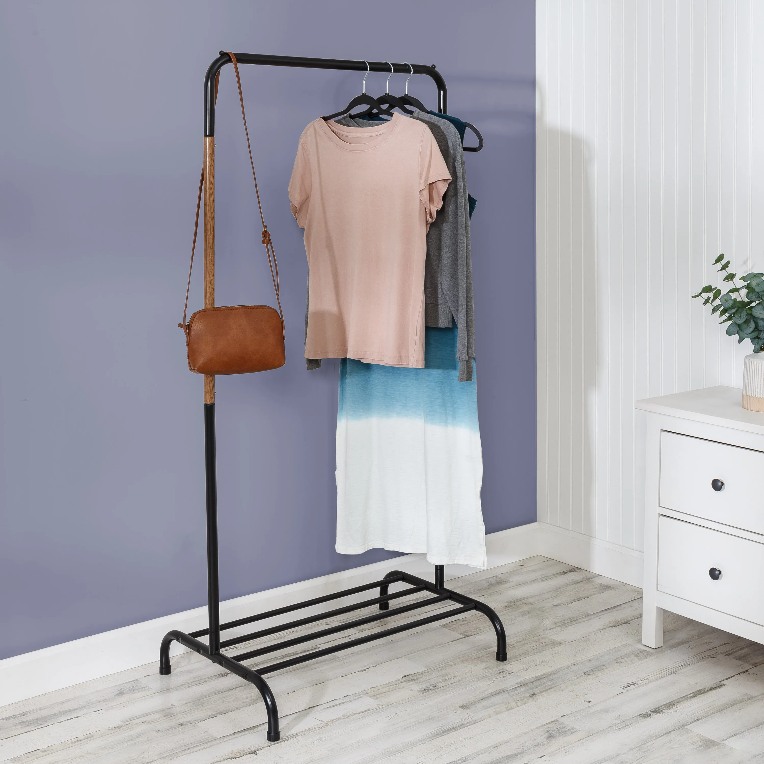 Black/Natural Clothes Rack with Shoe Shelf