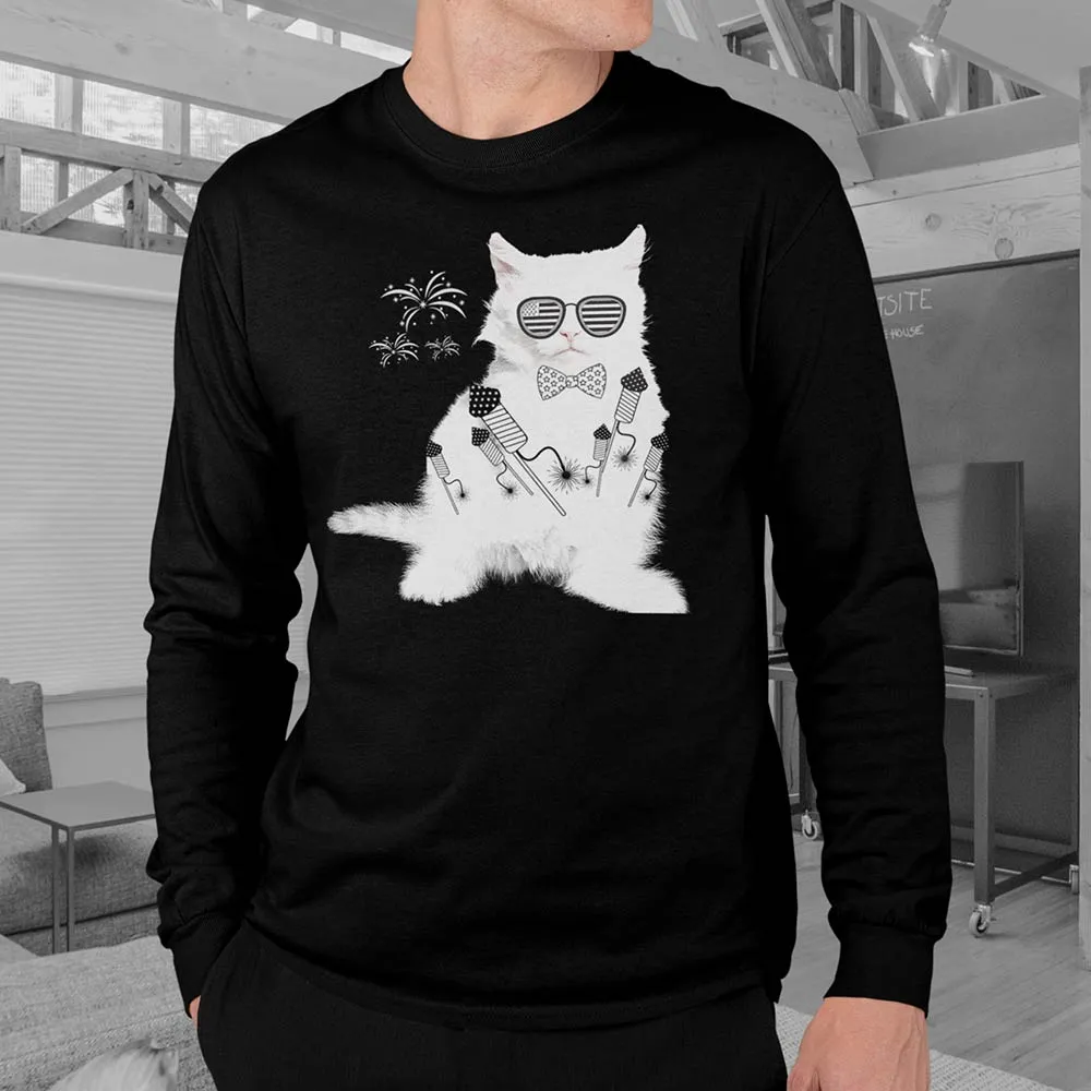 Cat print black full sleeve t-shirt for men