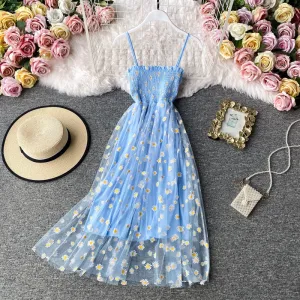 deanwangkt Slip Dress Long Mesh Floral Dress Women Vintage Elegant Sexy Beach Dresses Woman Party Night  Korean Kawaii Ruffle Backless