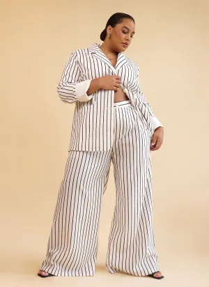 Edith Stripe Wide Leg Pants W. Pockets