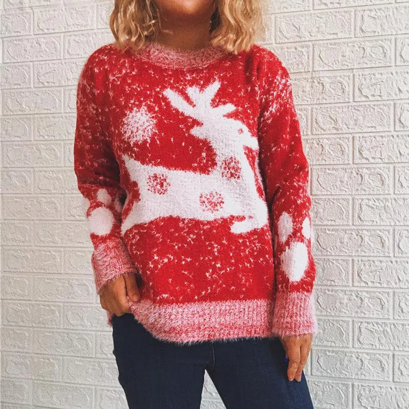 Fawn snowflake crew neck knit pullover