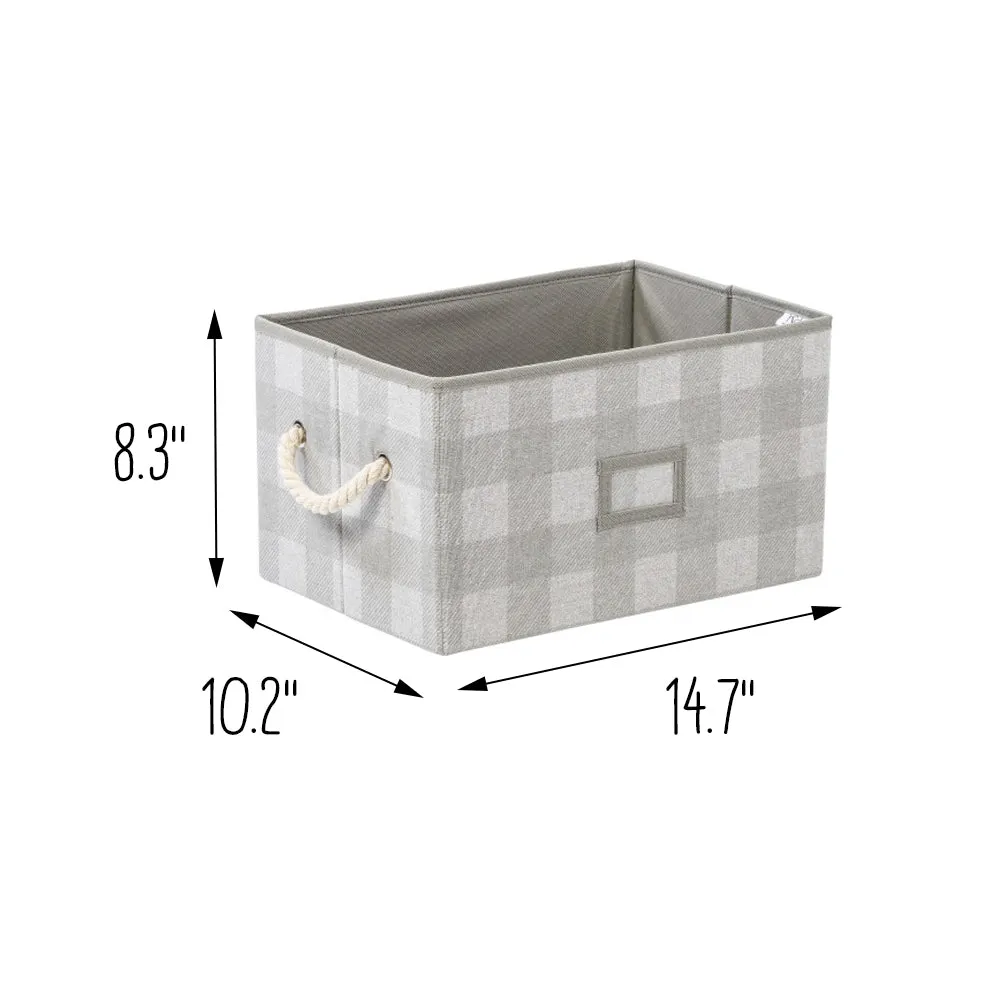 Gray Plaid Folding Large Fabric Storage Bins with Handles (Set of 3)