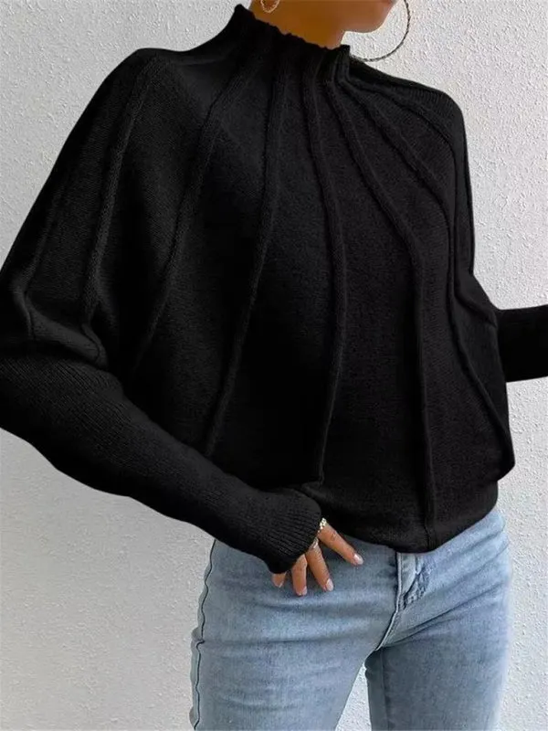 Half turtleneck solid color versatile knitted pullover bat sleeve sweater