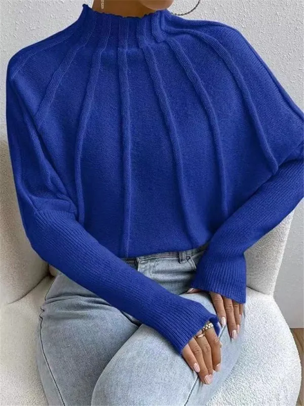 Half turtleneck solid color versatile knitted pullover bat sleeve sweater