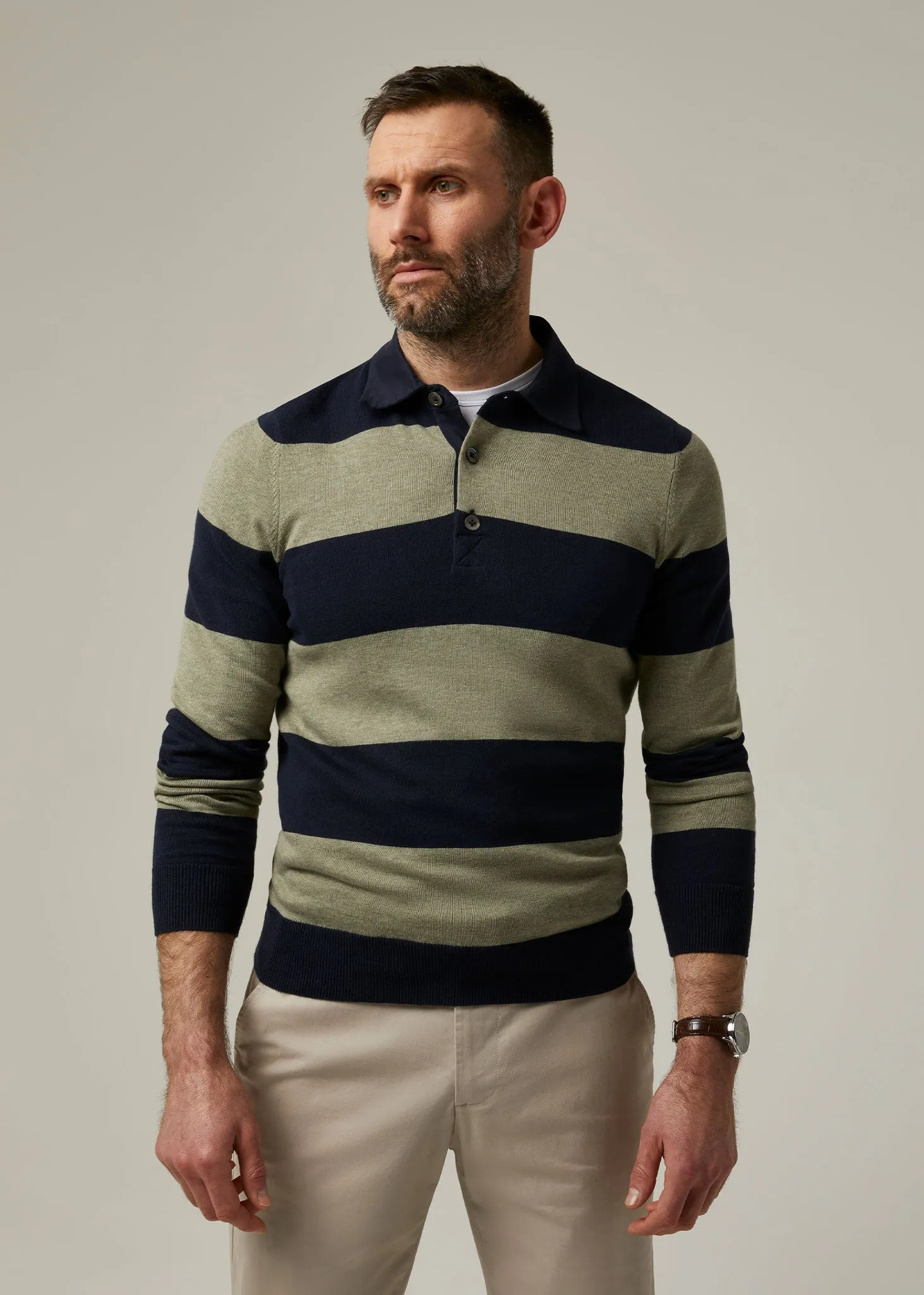 Harpford Rugby Stripe Shirt In Dark Navy & Landscape