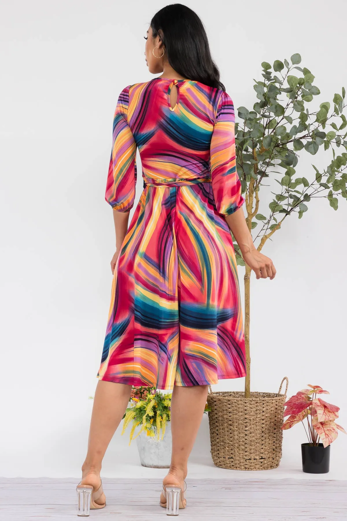 HH583R-SWIRL - SELF TIE MIDI DRESS