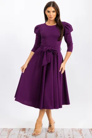 HH698X-LS-S - PUFF 3/4 SLEEVE MIDI COCKTAIL DRESS