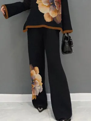 High Waisted Loose Flower Print Pants Trousers