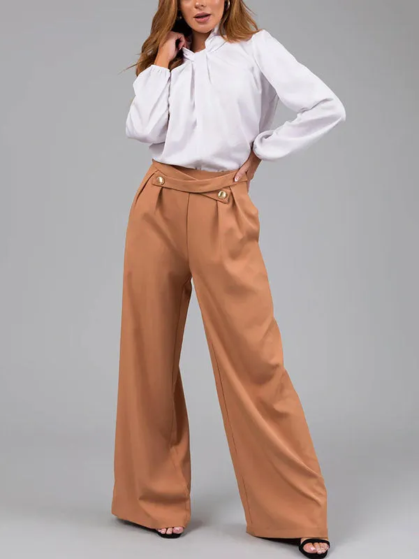 High Waisted Loose Pleated Split-Joint Pants Trousers