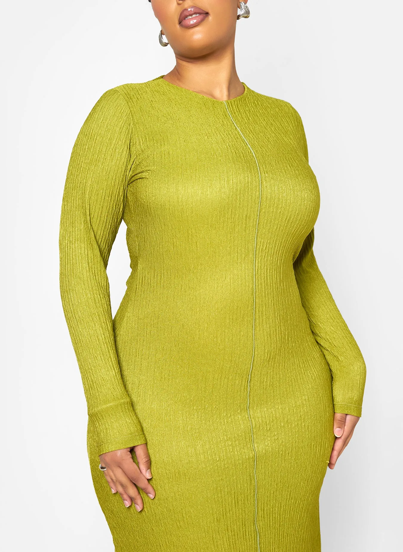 Icelyn Textured Long Sleeve Maxi Slip Dress - Chartreuse