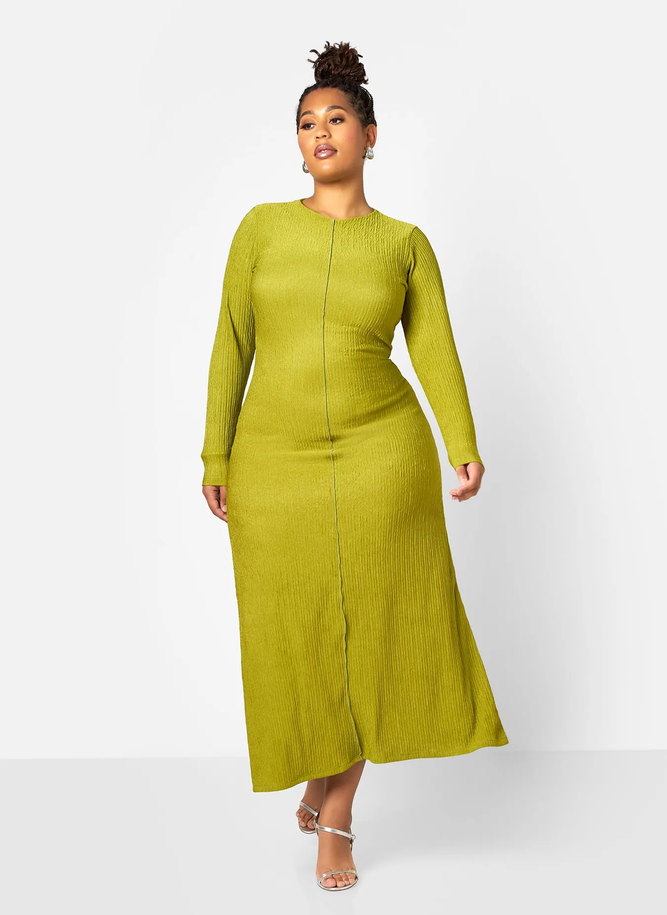 Icelyn Textured Long Sleeve Maxi Slip Dress - Chartreuse