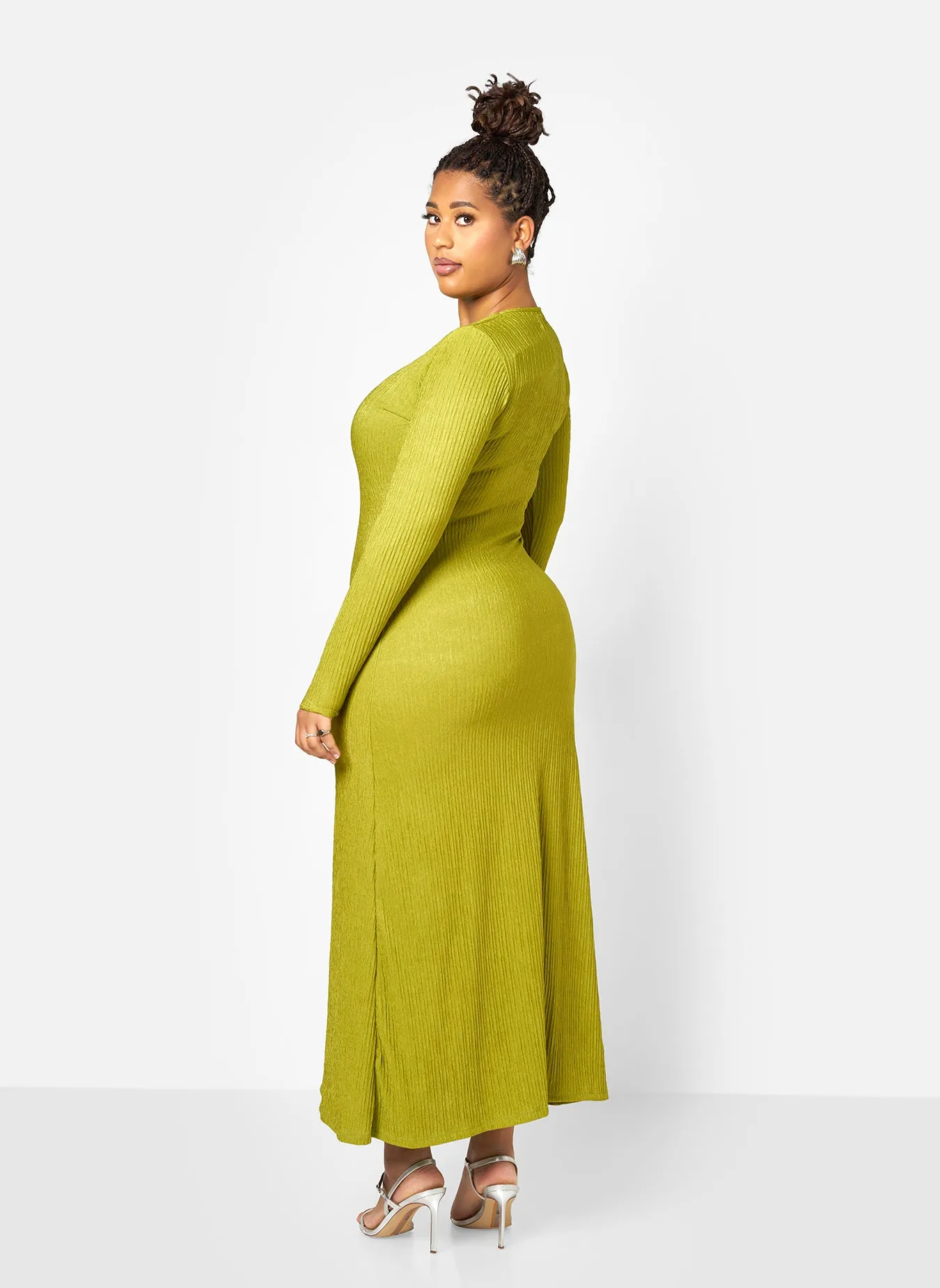 Icelyn Textured Long Sleeve Maxi Slip Dress - Chartreuse