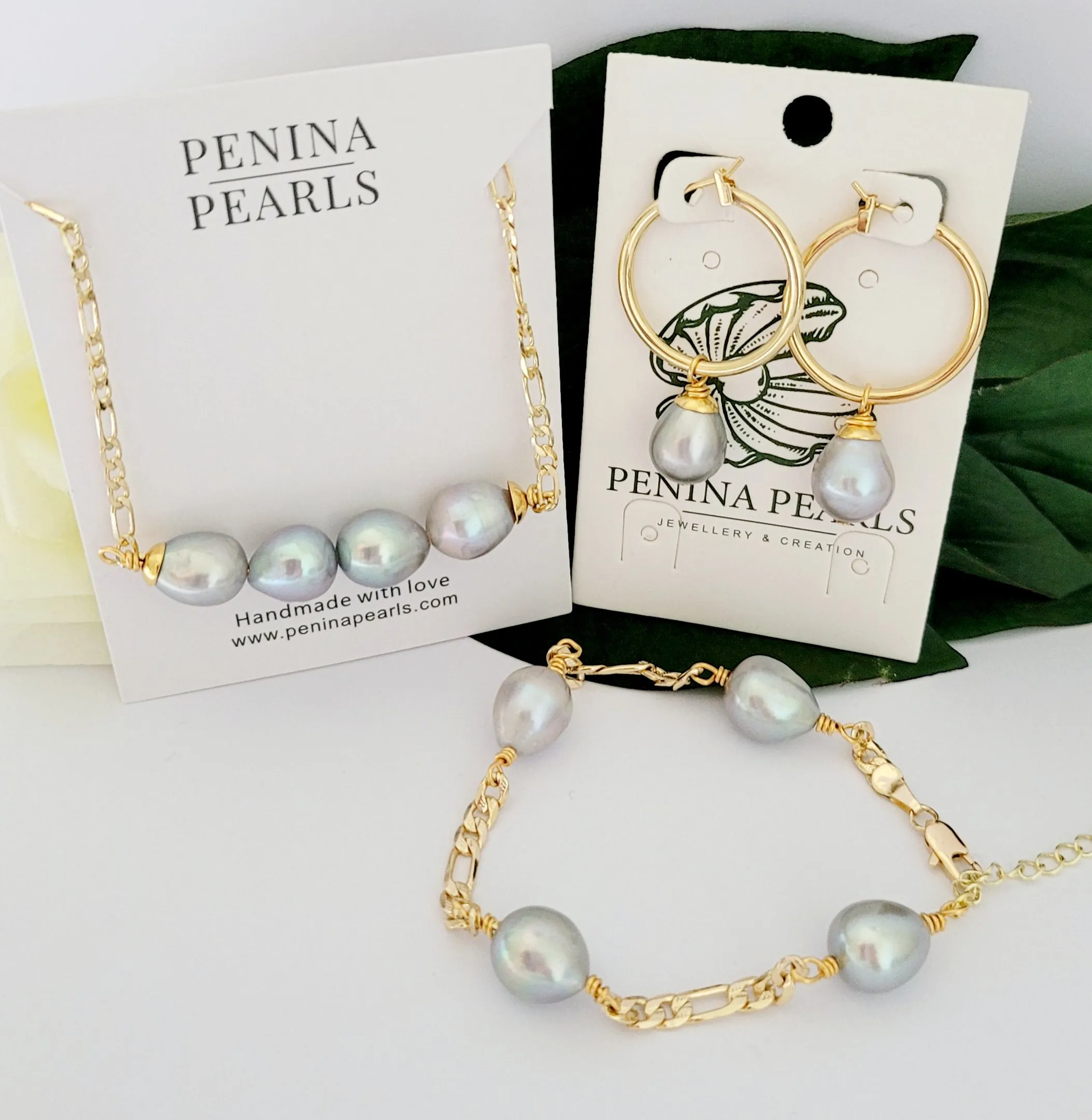 KALANI - Inspired Premium Silver Grey Natural Freshwater Pearl Set