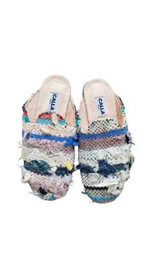 Kili Babouche “Cleo IX” Flats In Colors Blue, Cream, Terracotta, & Yellow (Size 41)