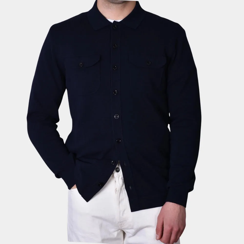 Knitted Cotton Overshirt - Navy