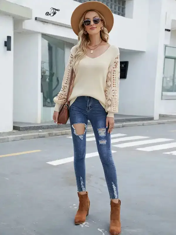 knitted Pullover Loose Solid Color Sweater