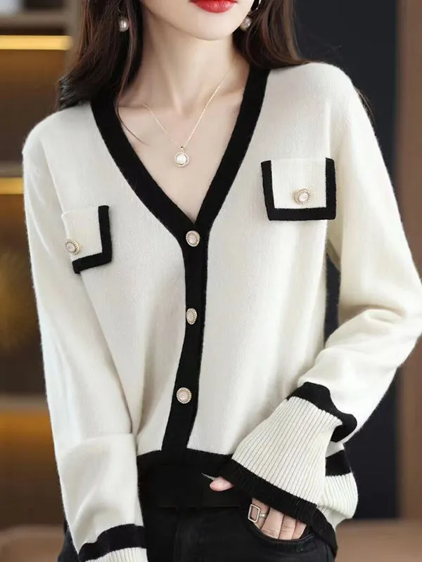 Long Sleeves Loose Buttoned V-Neck Cardigan Tops Knitwear