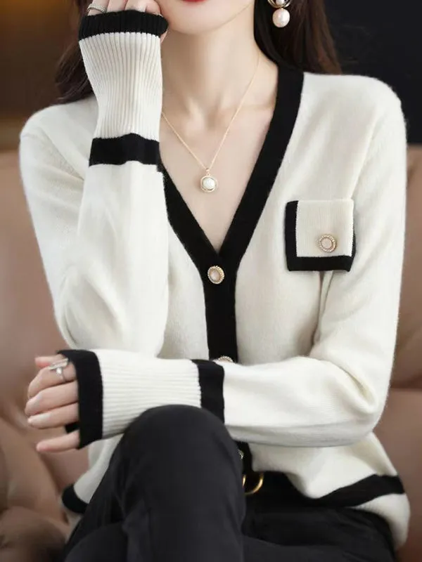 Long Sleeves Loose Buttoned V-Neck Cardigan Tops Knitwear