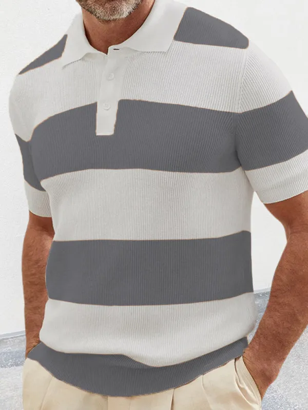 Men's color matching short -sleeved lapel Polo knitwear