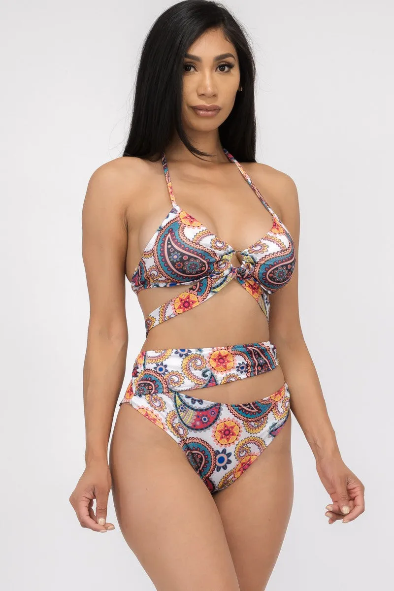 MTP8211-2 - 2 PC. PAISLEY PRINT HALTER BIKINI SET