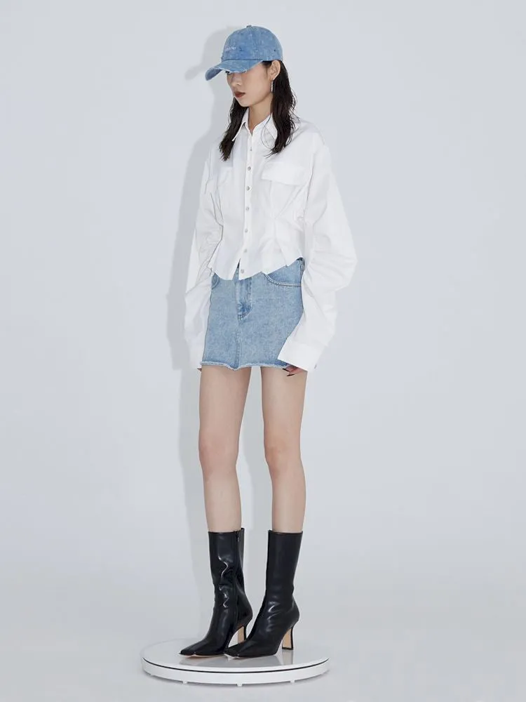 Pinch pleated broken holes Raw edge denim skirt【s0000007348】