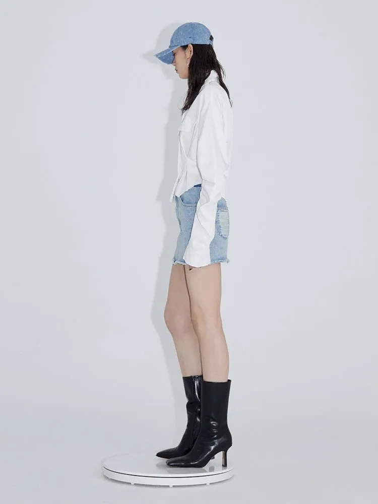 Pinch pleated broken holes Raw edge denim skirt【s0000007348】