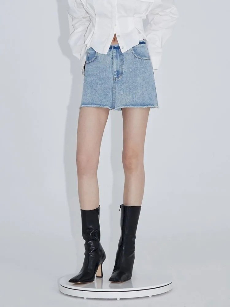 Pinch pleated broken holes Raw edge denim skirt【s0000007348】