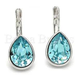 Rhodium Plated Leverback Earring, Teardrop Design, with Swarovski Crystals, Rhodium Tone