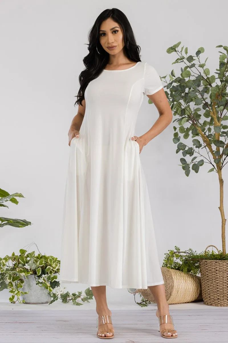 SAN144X-SOLID - Cap Sleeve Maxi Dress