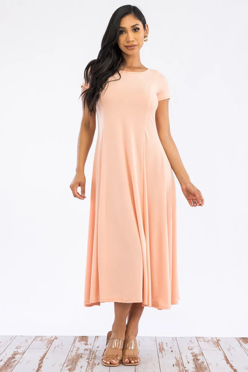 SAN144X-SOLID - Cap Sleeve Maxi Dress