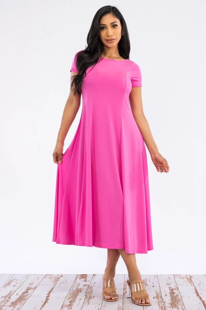 SAN144X-SOLID - Cap Sleeve Maxi Dress