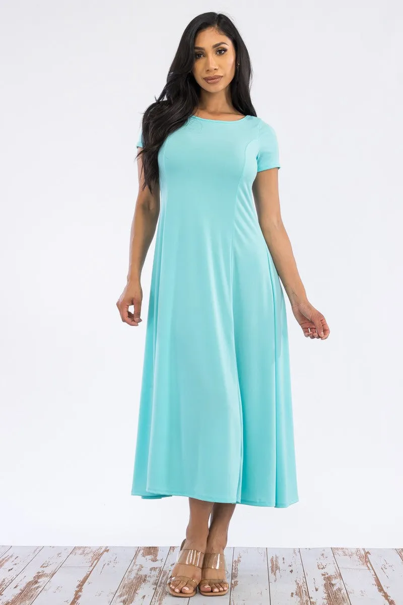 SAN144X-SOLID - Cap Sleeve Maxi Dress