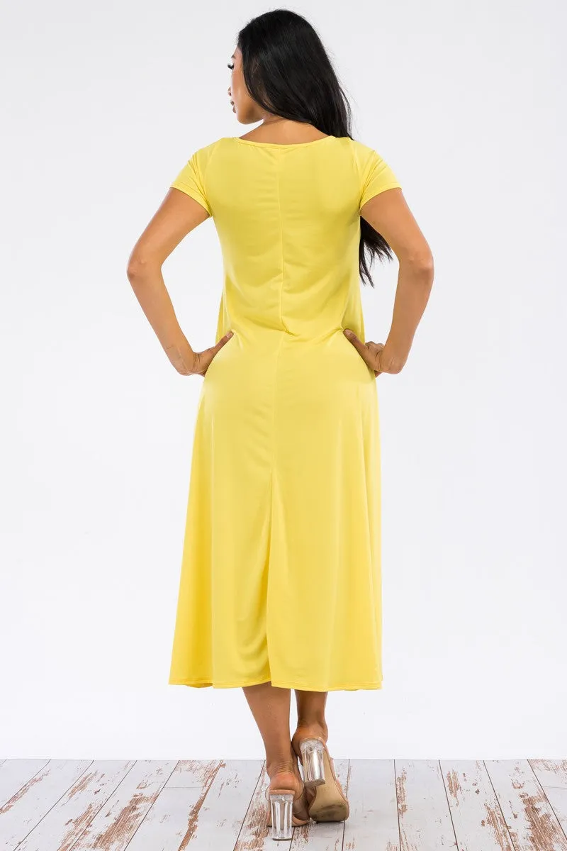 SAN144X-SOLID - Cap Sleeve Maxi Dress