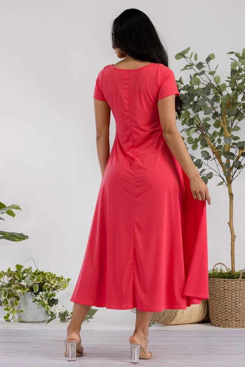 SAN144X-SOLID - Cap Sleeve Maxi Dress