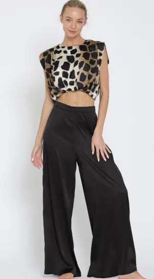 Shoulder Pad Top & High Waisted Long Pant Set