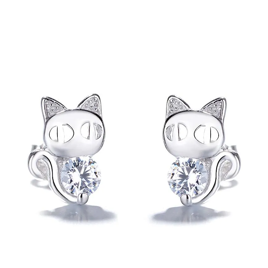 Sterling Silver Cat Earrings with Swarovski Crystals