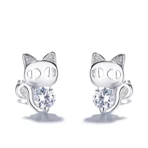 Sterling Silver Cat Earrings with Swarovski Crystals